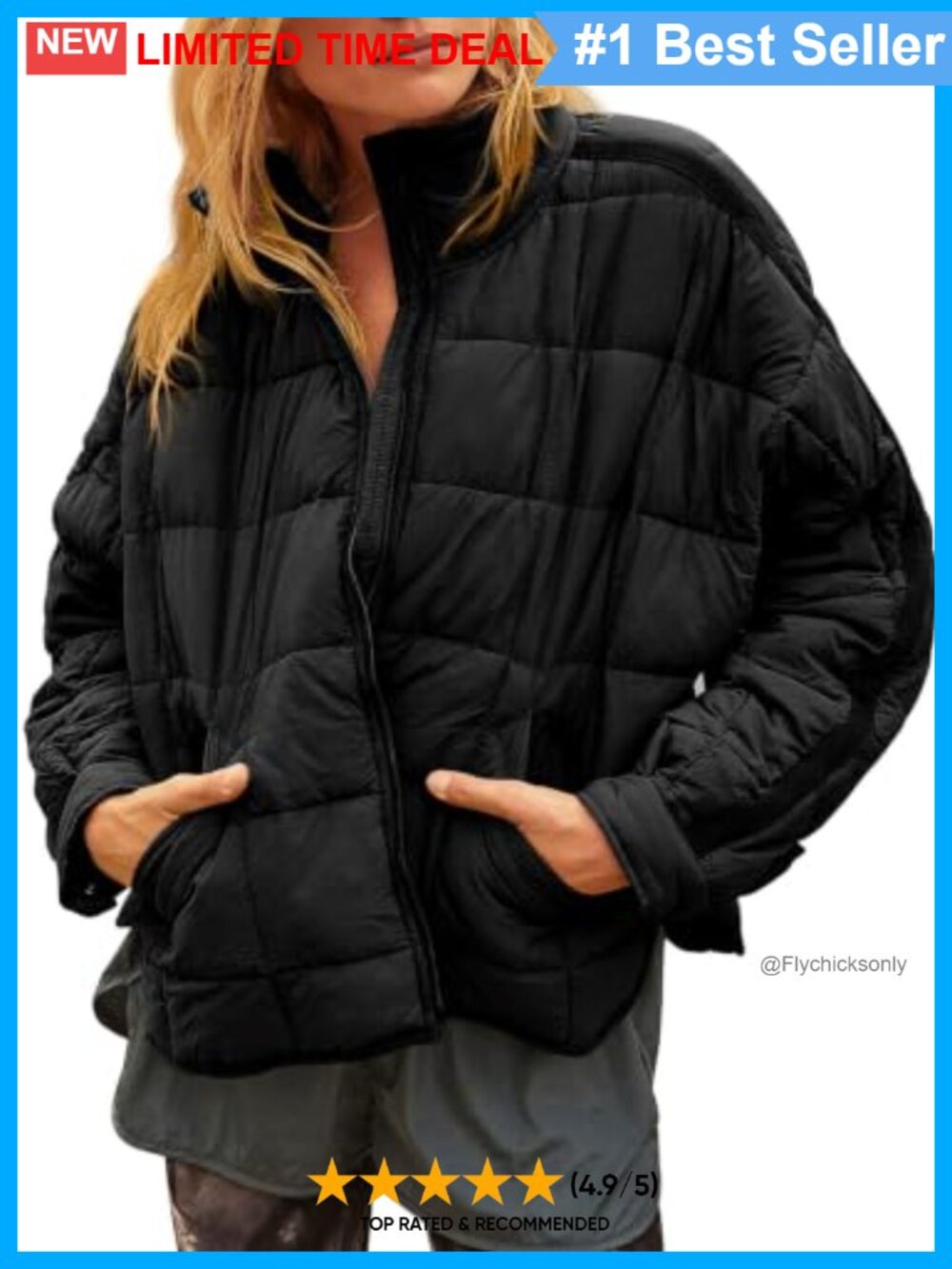 Huaqiao Women's Quilted Puffer Jacket Lightweight Zip Up Short Winter Coat